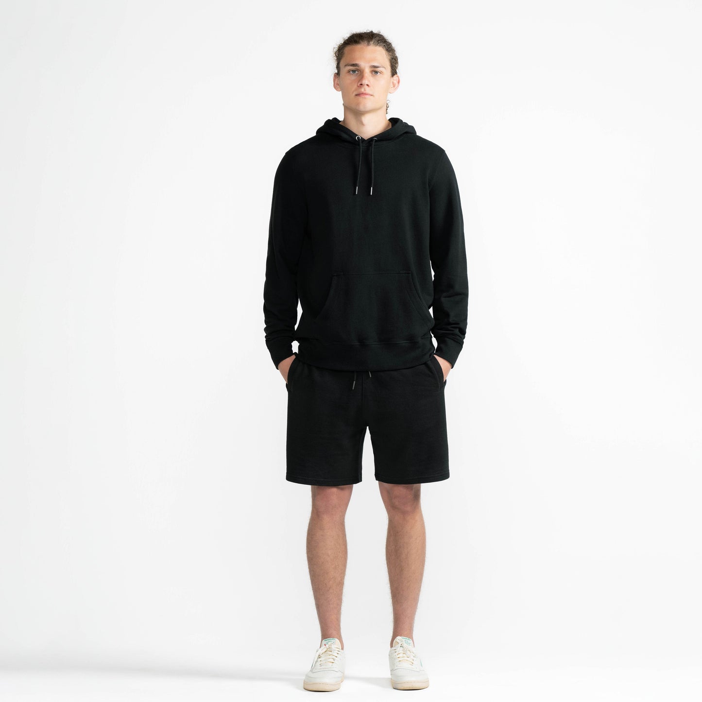 Black Midweight French Terry Pullover Hoodie