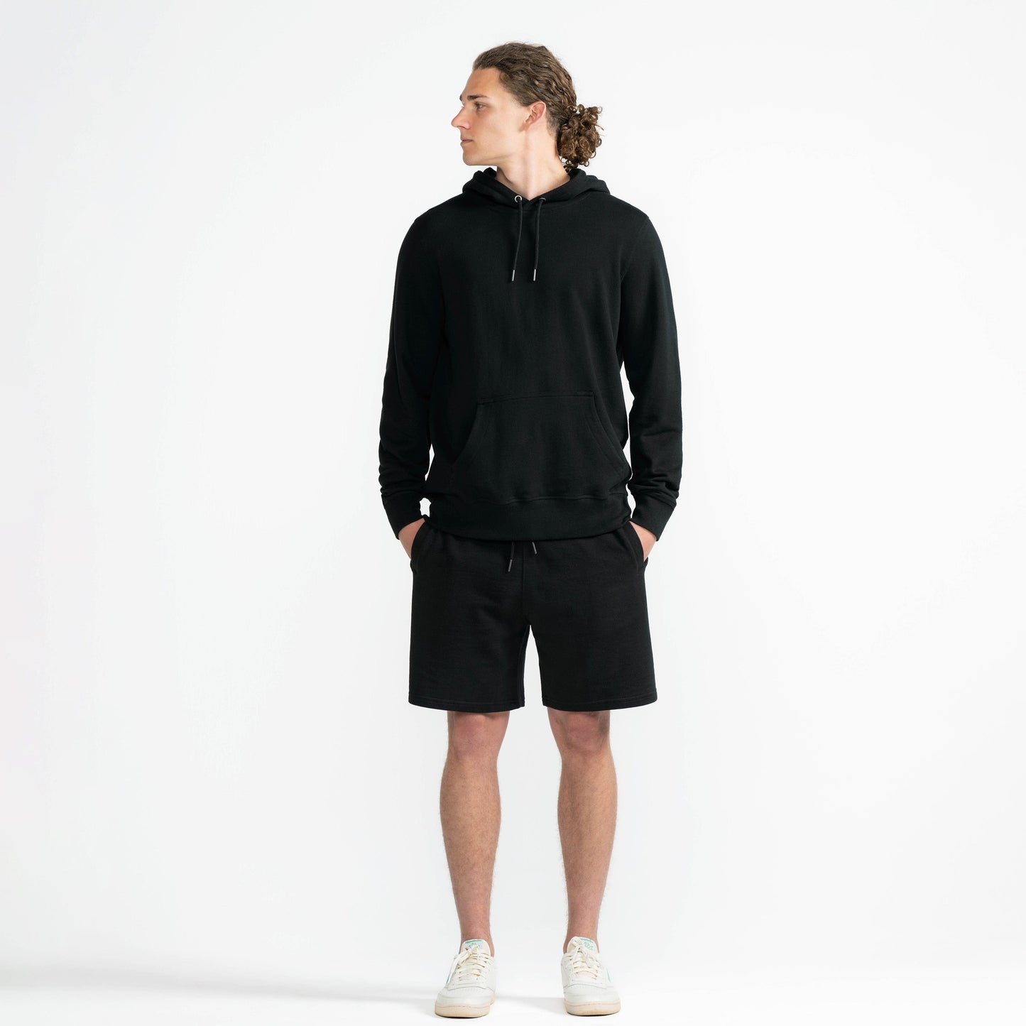 Black Midweight French Terry Pullover Hoodie